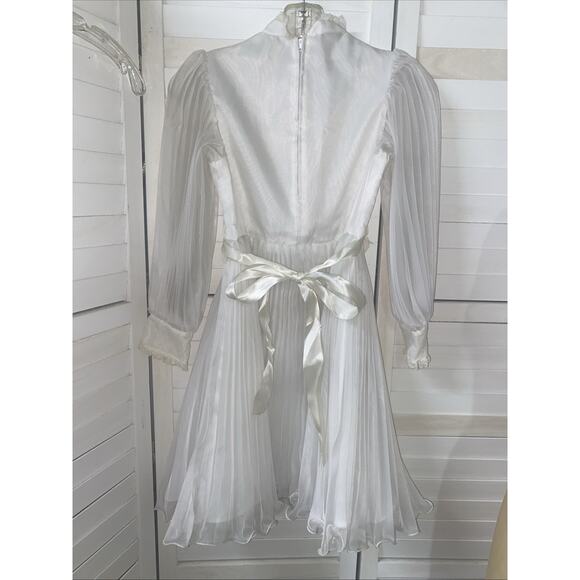 Vintage 70s Girl’s White Ruffle Chiffon Sunday Best Dress Made in USA Union 12 - Picture 6 of 7